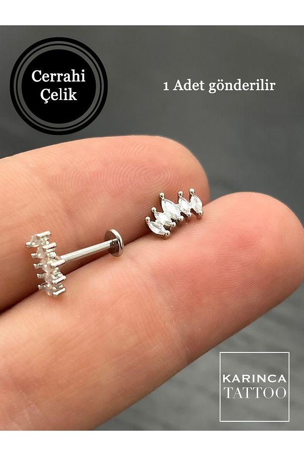 Taşlı Elit Şık Tragus Piercing Flat Forward Helix Conch Dudak Kulak Piercing - 1