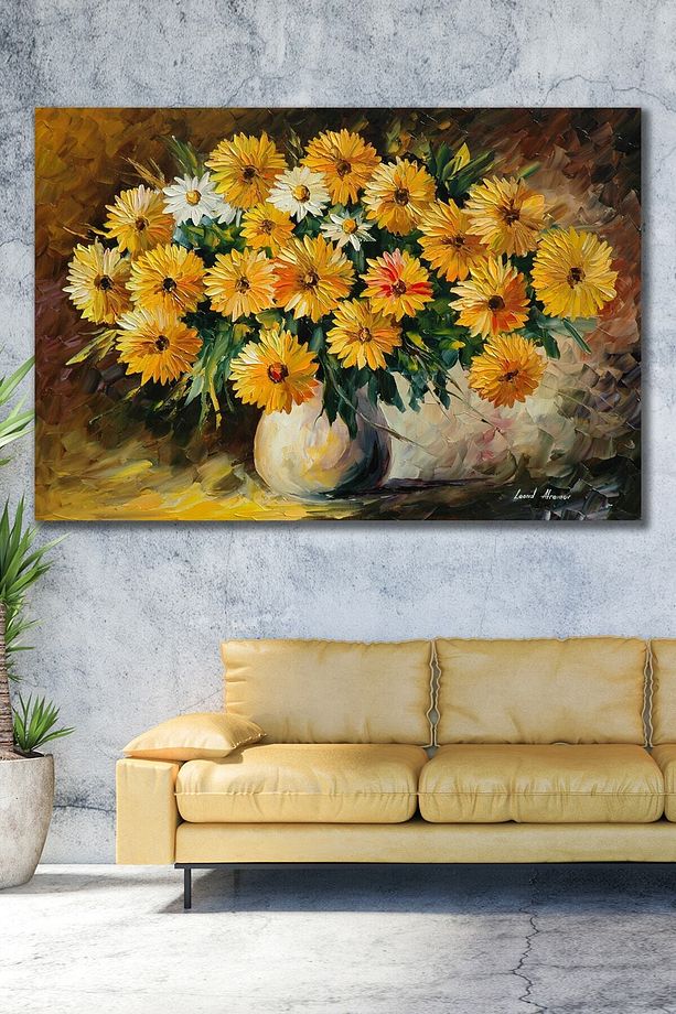 Yağlı Boya Görünümlü Sarı Çiçekler Kanvas Tablo 70 X 100 - 1