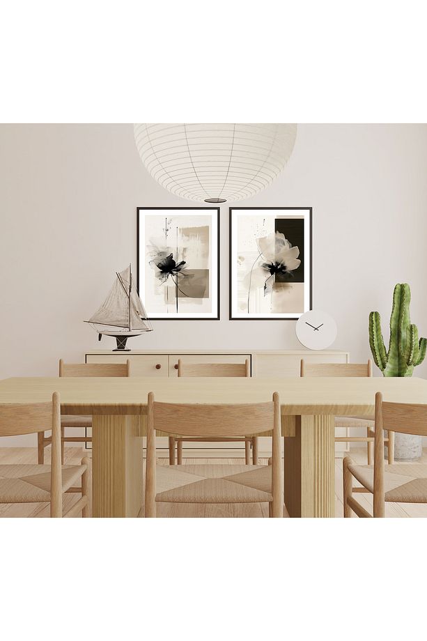 Modern Minimalist Çiçek Desenli Duvar Tablo Seti – Çerçeveli Dijital Baskı - 4