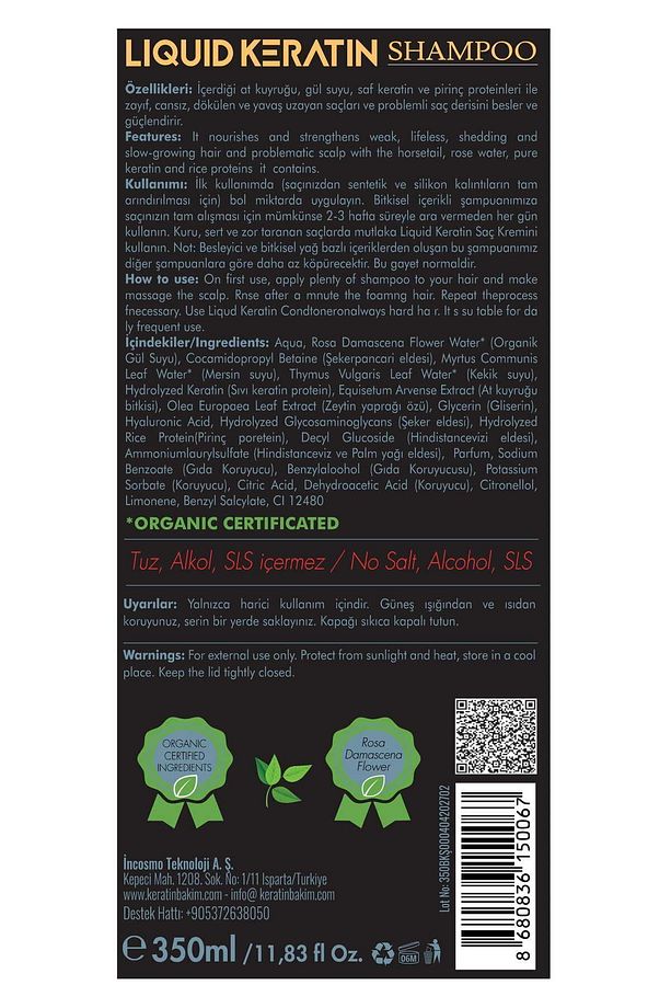 Sülfatsız Tuzsuz Besleyici Doğal Keratin Şampuanı (350ML) - Dökülme Önleyici Güçlendirici - 7
