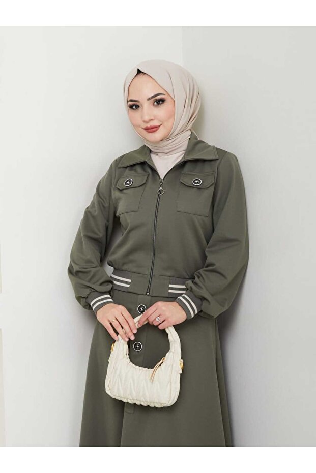Biker Jacket Skirt Suit with Ribbed Waist