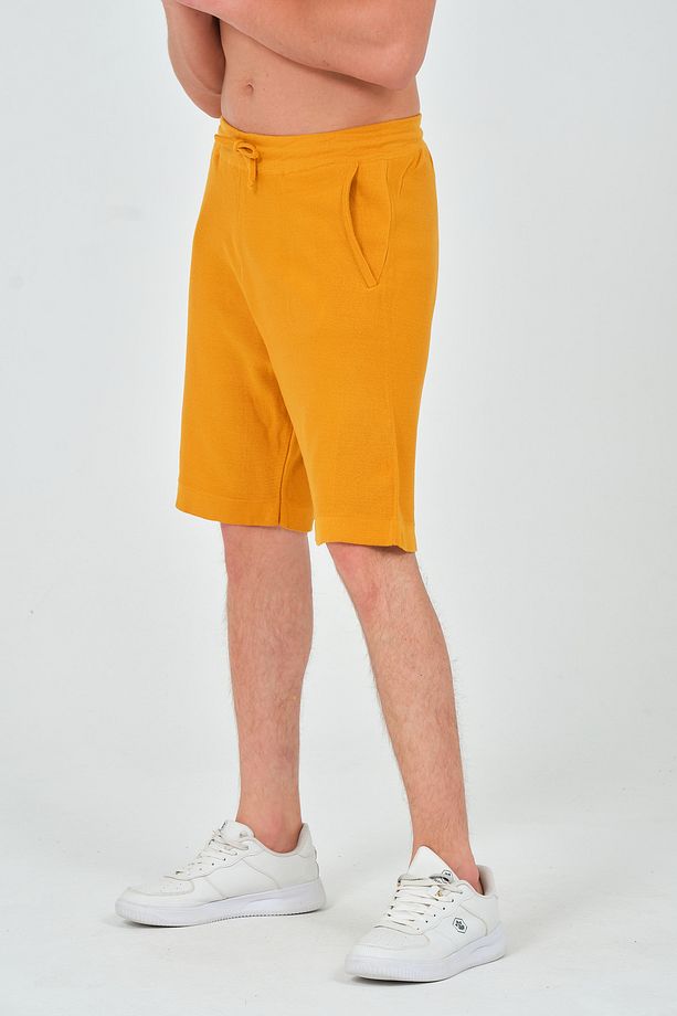 Unisex Relaxed Fit Hardal Sarısı Triko Örme Şort - 1
