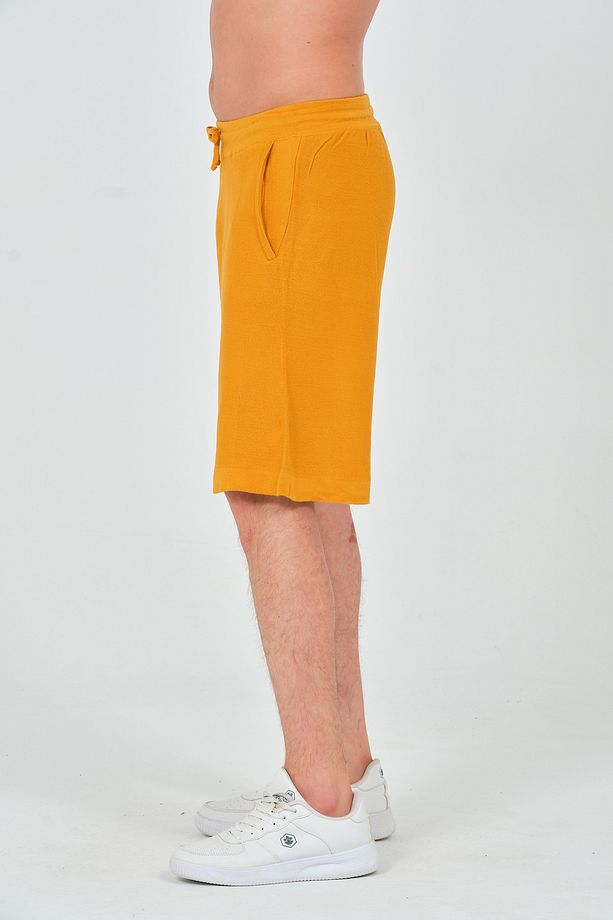 Unisex Relaxed Fit Hardal Sarısı Triko Örme Şort - 4