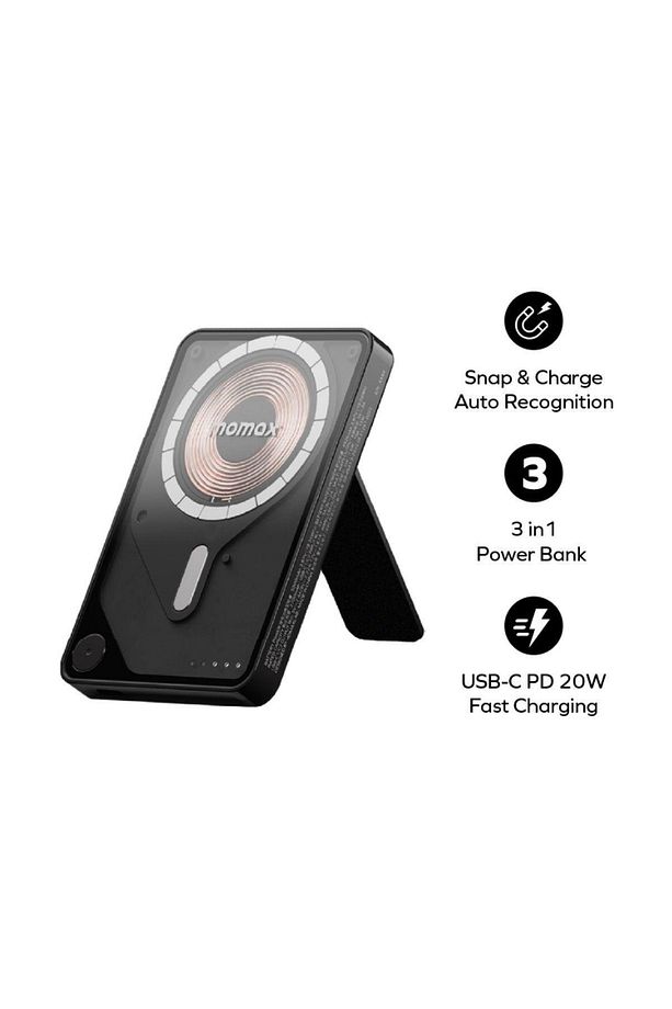 1-power x pro magnetic wireless battery pack (5000MAH) with stand and built-in usb-c cable (BLACK) - 1
