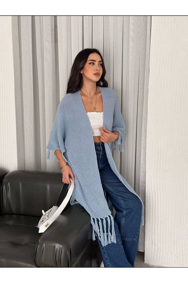 Selanik Örgü Püsküllü Relax Hırka - 3