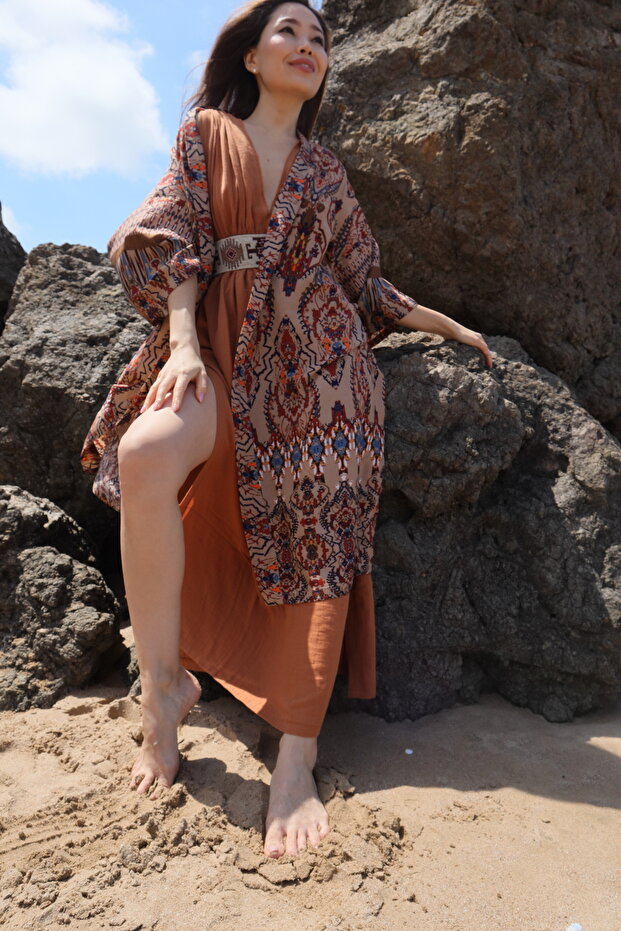Bağdat Baskılı Boho Stil Kimono - 6