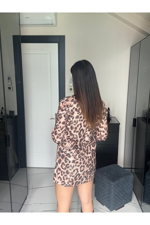 Leopar Desenli Payet Elbise - 2