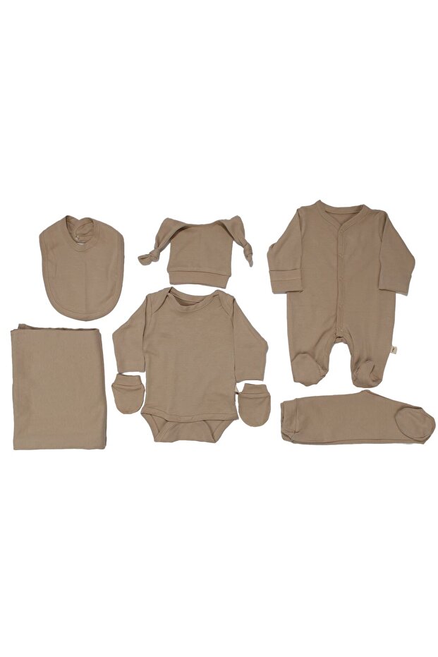 Unisex Beige Overalls and Blanket 7 Piece Hospital Discharge Set