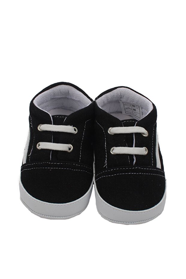 Baby Boy Black White Leather Line Linen Shoes