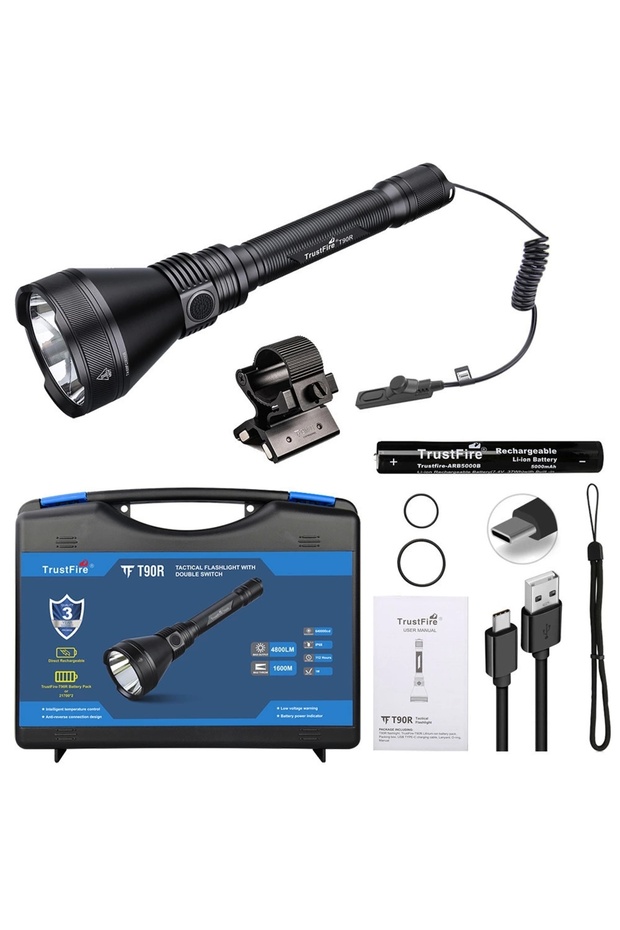 4800 Lümen Tüfek Feneri,prosefyonel Avcı El feneri kiti LED yüksek güçlü,T90R ,Şarj edileb - 1