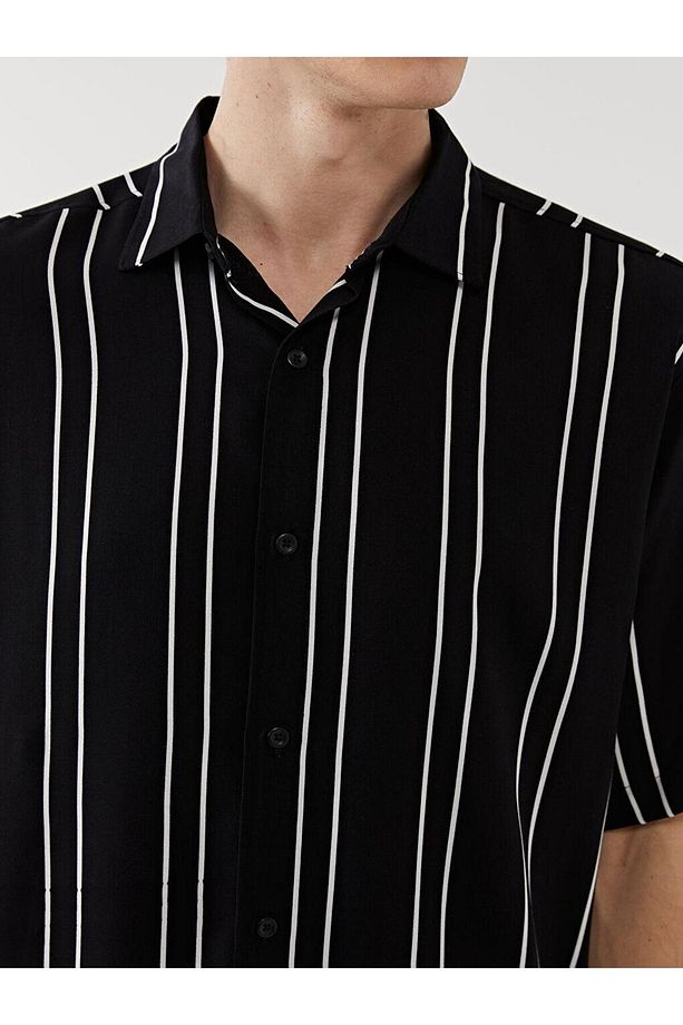 LCW Vision  Regular Fit Kısa Kollu Çizgili Viskon Erkek Gömlek - 3