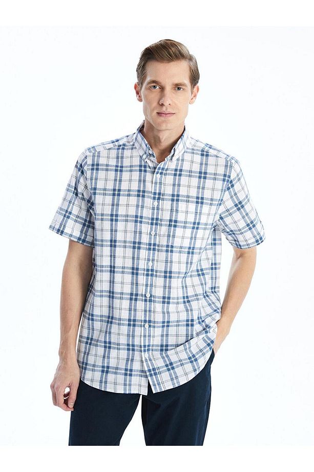 LCWAIKIKI Classic Regular Fit Kısa Kollu Ekose Poplin Erkek Gömlek - 1