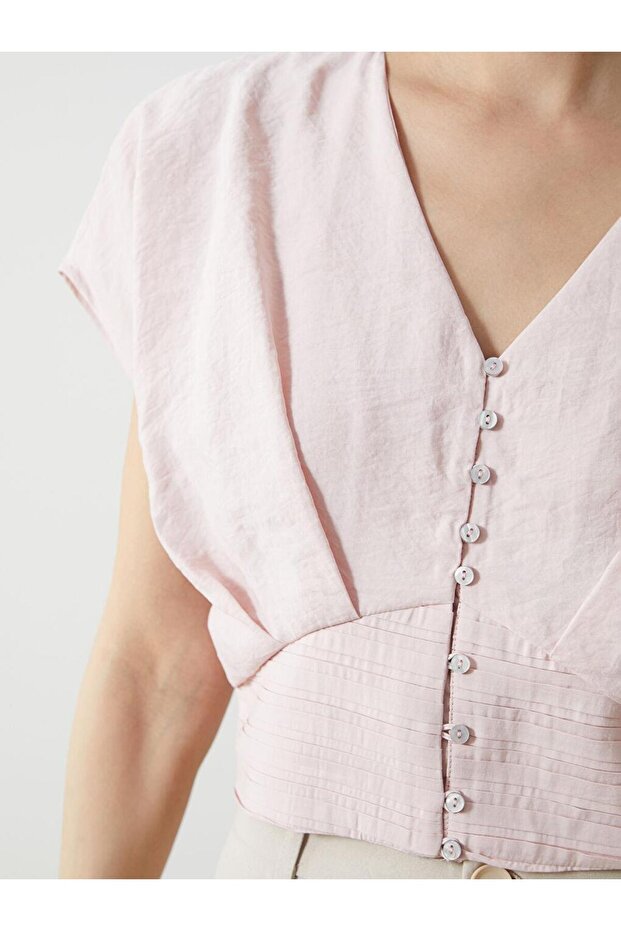 LCW Vision V Yaka Crop Kadın Bluz - 3