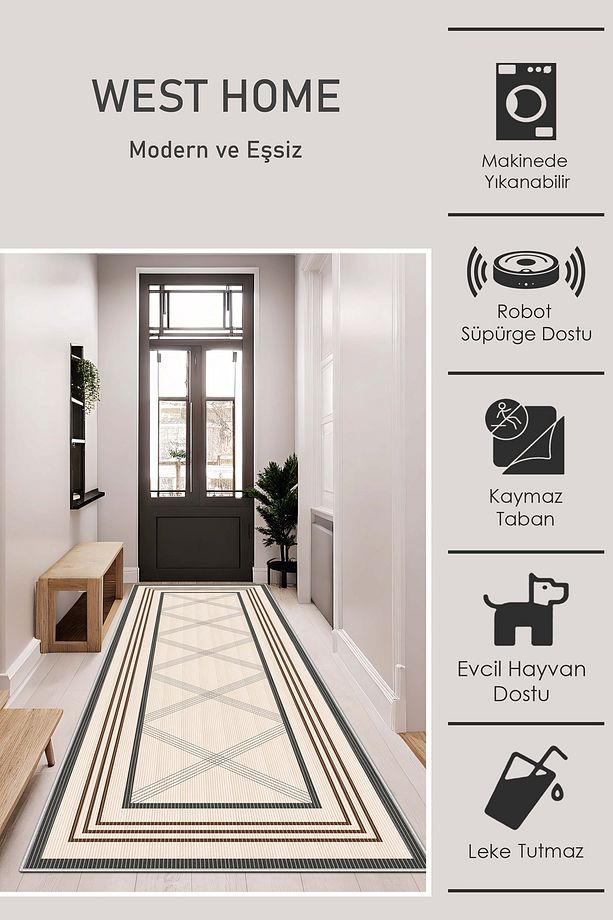 Makinede yıkanabilir kaymaz taban leke tutmaz mutfak halısı salon halısı ve yolluk - 2
