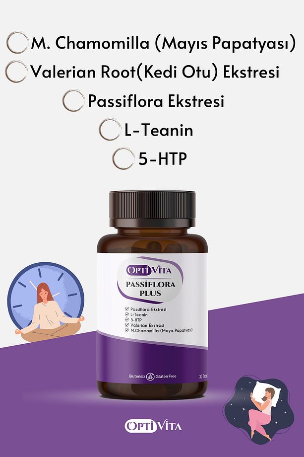 Passiflora Plus 30 Tablet (PASİFLORA EKSTRESİ, 5-HTP, L-TEANİN, VALERİAN ROOT, CHAMOMİLE EXTRACT) - 5