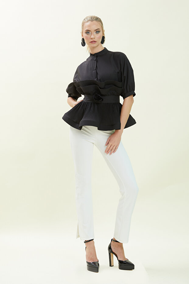 Hakim Yaka Pliseli Bluz - 1