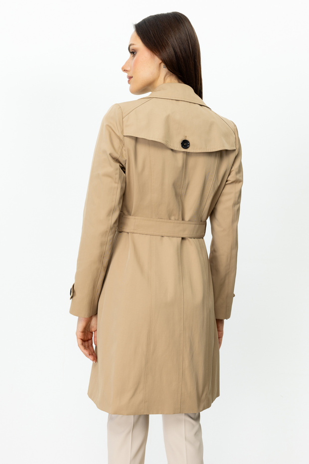 -Two-Breasted Collar Buttoned Trench Coat - 4