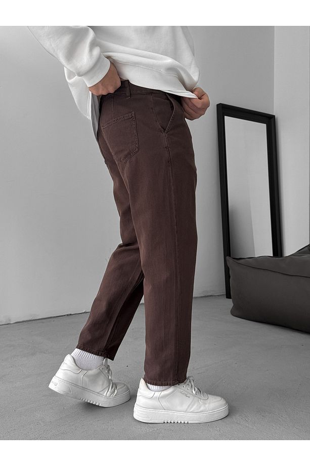Kahve Dokulu Basic Pamuk Pantolon RES-1077 - 4