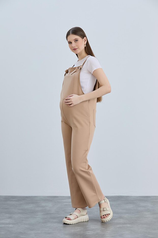 IŞIL 4493-Binding Strap Non-Knee Combed Cotton Pregnant Gardener-Jumpsuit