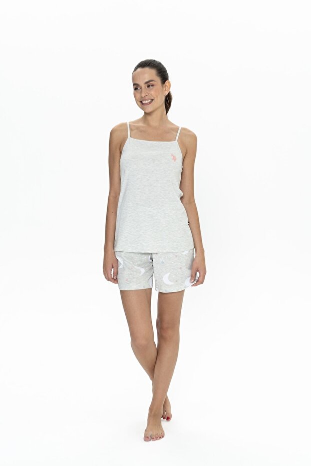 20076 Women's Snow Melange Thin Strap Shorts Set