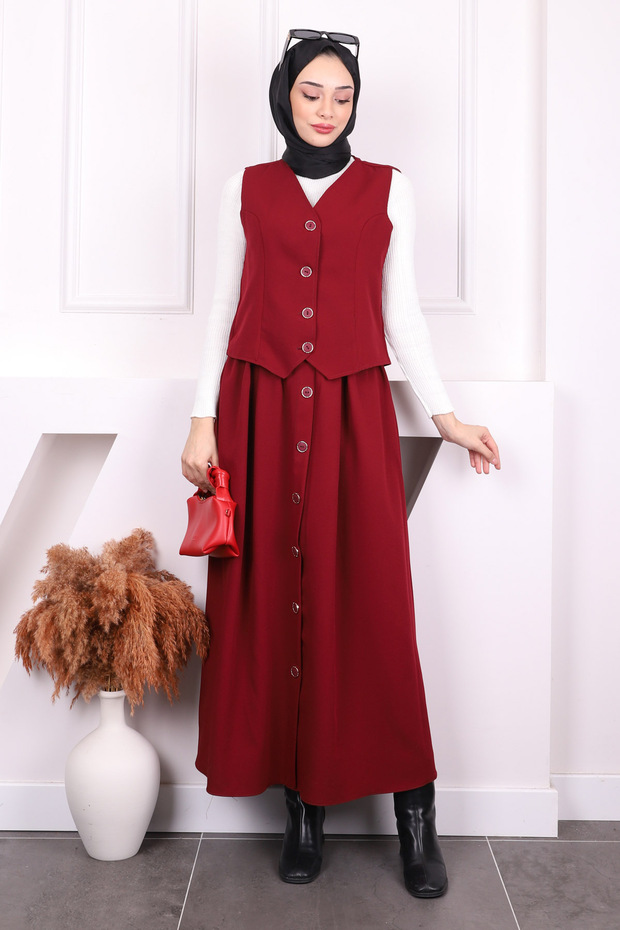 Burgundy Vest Skirt Suit