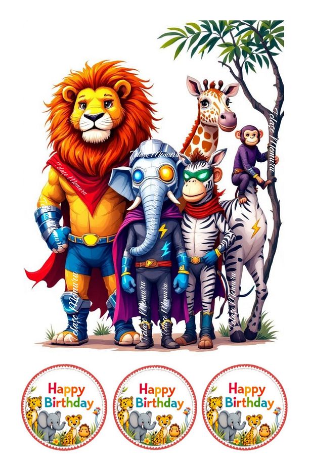 Safari Pasta Süsü - Pasta Resmi ve Baskısı - Safari Hayvanları Yenilebilir Kağıt Baskı 1 - 1
