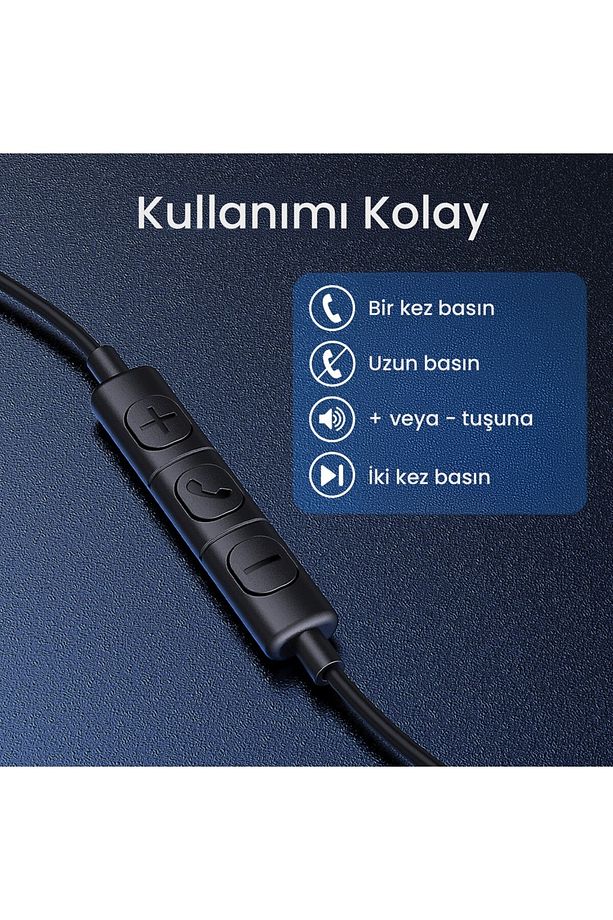 AUT111 3.5mm Kulak Içi Kablolu Kulaklık - Yüksek Ses Kalitesi - Mikrofonlu - Siyah - 5