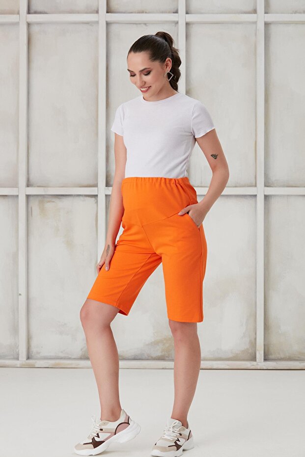 4440-Cotton Lycra Maternity Combed Cotton Shorts with Abdominal Band