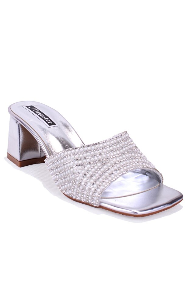 Dza07- 1296103 Silver Heeled Evening Dress Women's Slippers