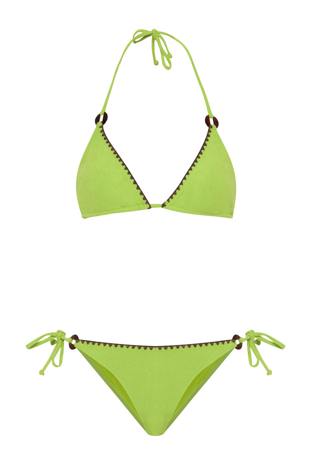 Suede Textured Neon Green Triangle Bikini Set