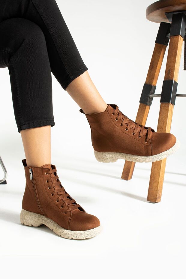 Kadın Taba Süet Nubuk Bağcıklı Rahat Termo Taban Sıcak Astar Lastikli Haşpapi Bot - 2