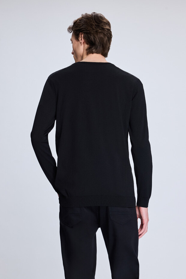 Siyah Regular Fit V Yaka Rayon Kazak - 5