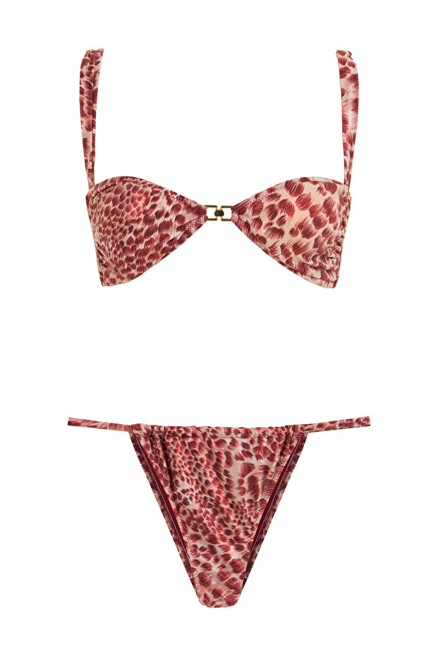 بدلة بيكيني بدون حمالات مع إكسسوارات منقوشة - 1