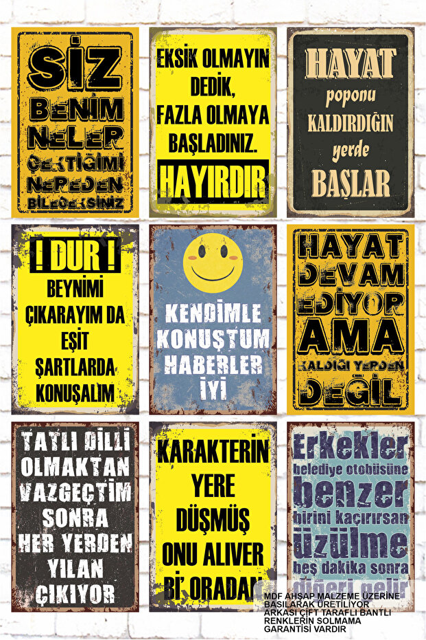 9 Piece Mixed Written Wooden Painting Set Courageous Motivational Funny Humorous Wall Writings
