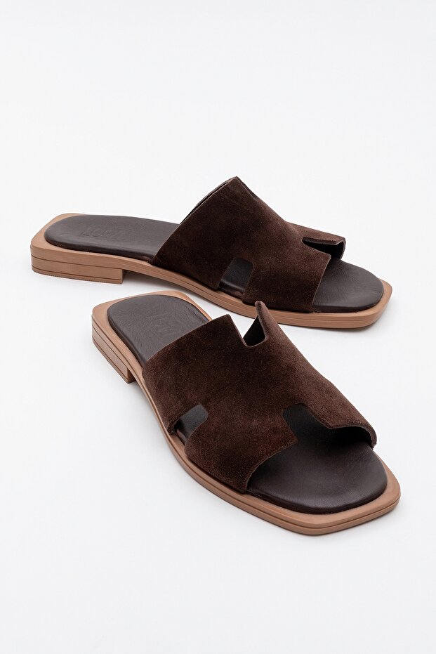 Jez Brown Suede Genuine Leather Women's Slippers