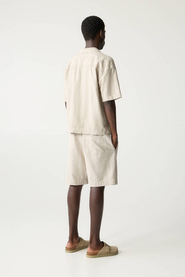 Çizgili ve keten karışımlı jogger bermuda - 4