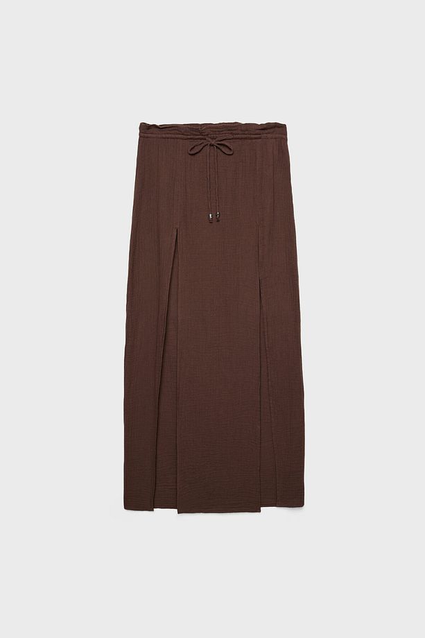 Yırtmaçlı pamuklu midi etek - 5