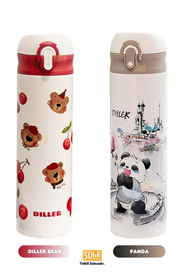 480ml Yeni Koleksiyon Sevimli Hayvanlar Desenli Pipetli Kilitlenebilir Kapak Paslanmaz Çelik Termos - 6