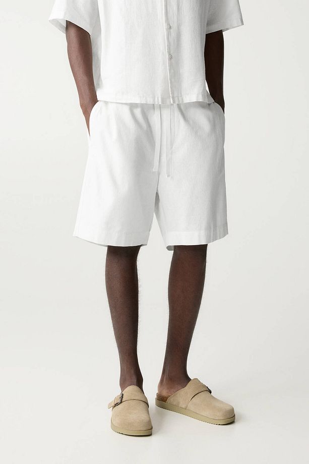 Keten karışımlı jogger bermuda şort - 2