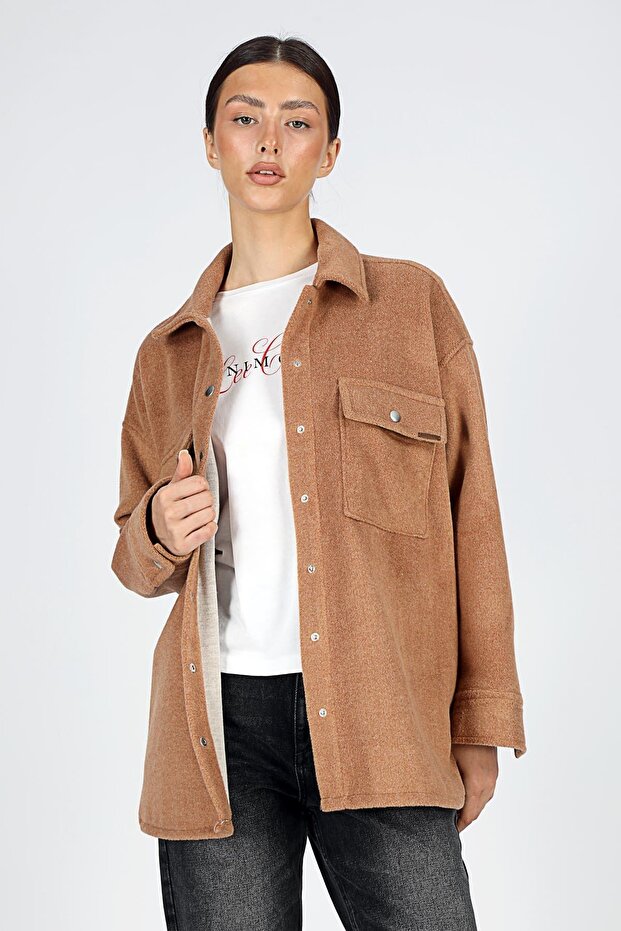 Paint Kadın Dokuma Ceket Taba - 3