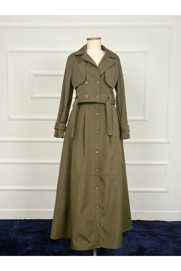 Double Trench Coat Suit with Skirt Pocket Rc3080