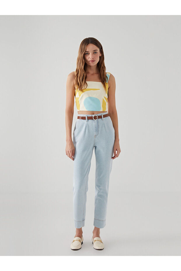Indigo Waist Belted Mom Fit Women's Jean Trousers