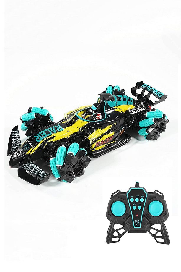 Light Spray Racing Car 2.4ghz Arkası Işık Ve Buhar Efektli Uzaktan Kumandalı Yarış Arabası 36cm Sarı - 1