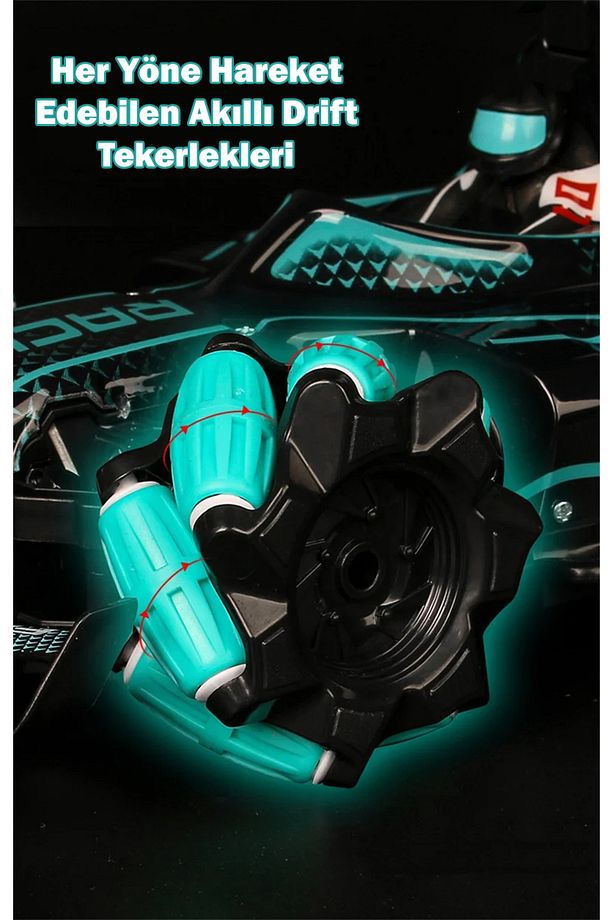 Light Spray Racing Car 2.4ghz Arkası Işık Ve Buhar Efektli Uzaktan Kumandalı Yarış Arabası 36cm Sarı - 6