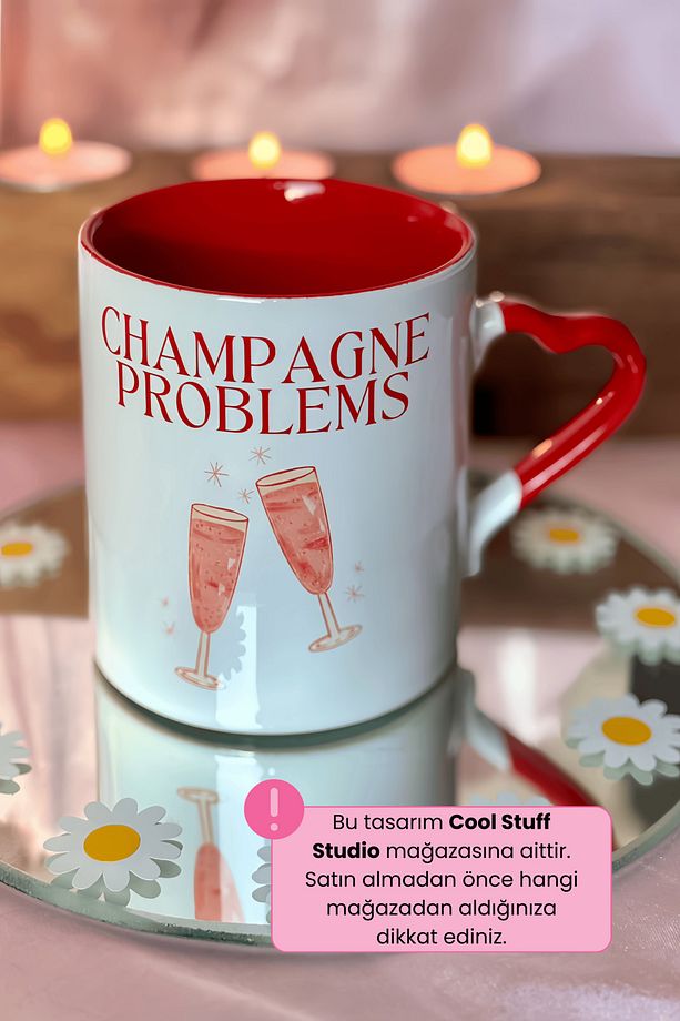 Taylor Swıft Champagne Problems Içi Ve Kulbu Kırmızı Kalpli Kupa - 1