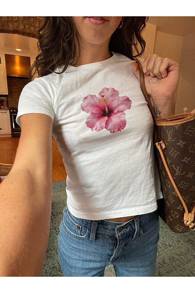 Belt Boy Pink Hibiscus Printed Crop Blouse