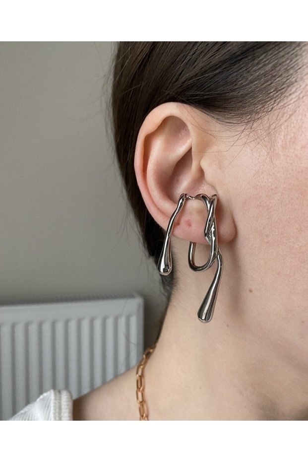 Silver Earcuff Kulağı Saran Kararmayan Akış Küpe