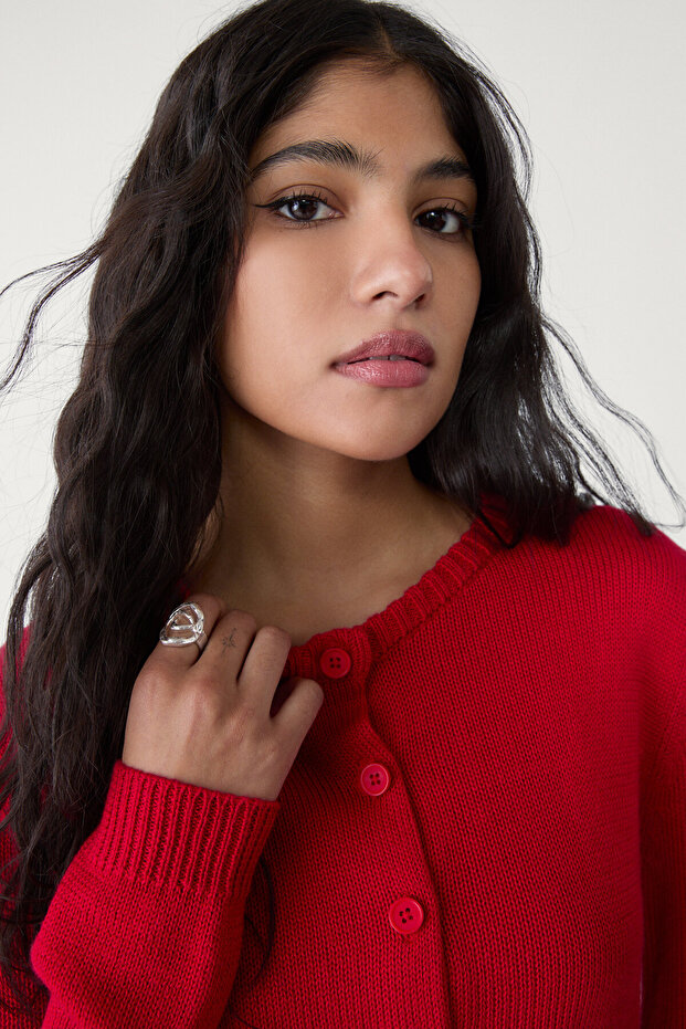 Düğmeli triko hırka - 4