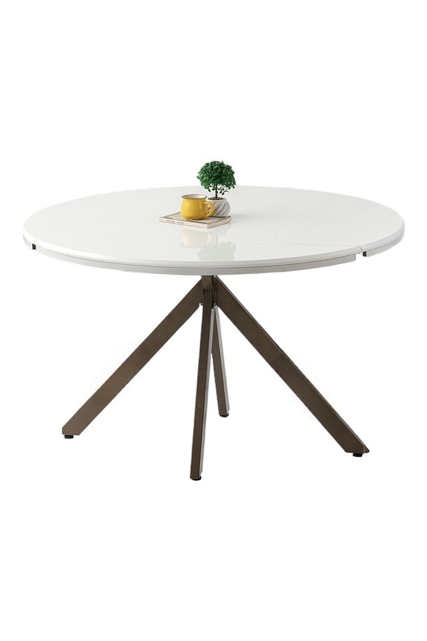 Pegasus Kar Beyaz Renk Highgloss Açılır Yuvarlak Olabilen 120X70 Masa (Açılımış Ölçüsü 120X120) - 1