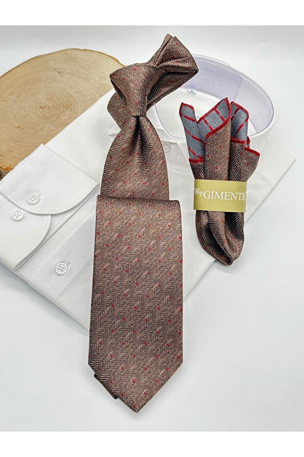 Brown Patterned Classic Handkerchief Tie